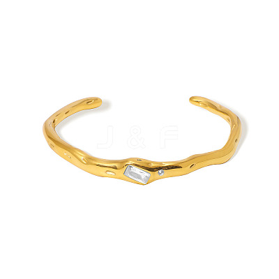 304 Stainless Steel Micro Pave Clear Cubic Zirconia Cuff Bangles for Women WG3B407-03-1