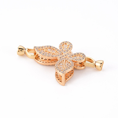 Brass Micro Pave Clear Cubic Zirconia Fold Over Clasps KK-T062-111G-NF-1