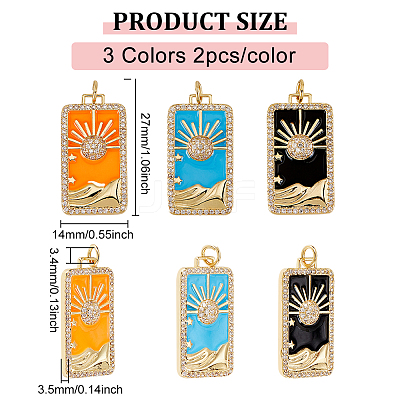 6Pcs 3 Colors Rack Plating Brass Micro Pave Clear Cubic Zirconia Pendants KK-DC0001-03-1