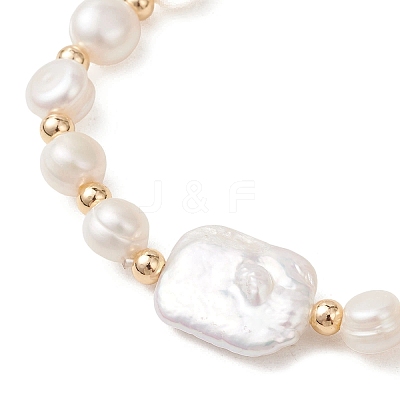 Natural Cultured Freshwater Pearl & Baroque Pearl Keshi Pearl Beads Stretch Bracelets for Women BJEW-JB13513-1