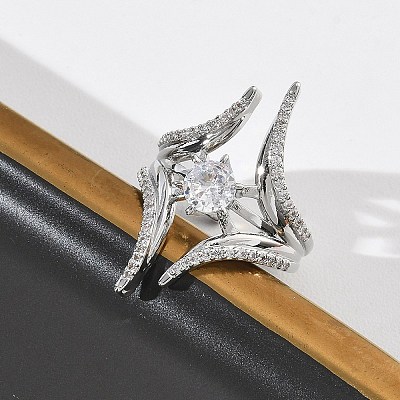 Brass Micro Pave Cubic Zirconia Cuff Open Rings for Women RJEW-L343-09P-01-1
