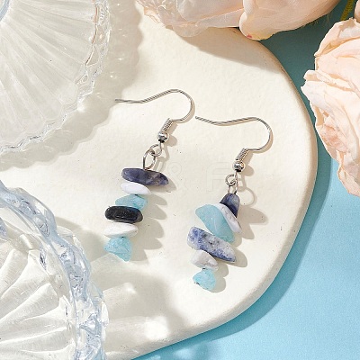 Natural Howlite & White Jade & Sodalite Dangle Earrings EJEW-JE06127-02-1