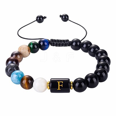 10MM Natural Black Obsidian Alphabet Beaded Braided Bracelets TO2319-6-1