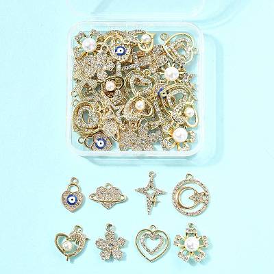 50Pcs 10 Styles Alloy Crystal Rhinestone Pendants ALRI-FS0001-14-1