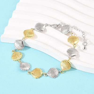 Shell Shape Brass Link Chain Bracelets for Women BJEW-K248-07C-GP-1