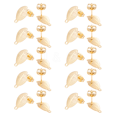20Pcs Leaf 304 Stainless Steel Stud Earring Findings STAS-UN0058-05-1