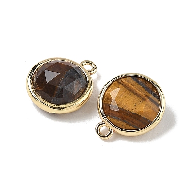 Natural Tiger Eye Faceted Flat Round Charms G-U028-03G-02-1