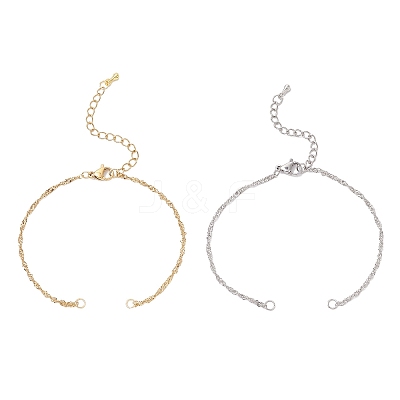 2Pcs 2 Colors 304 Stainless Steel Singapore Chain Bracelet Making AJEW-JB01345-1