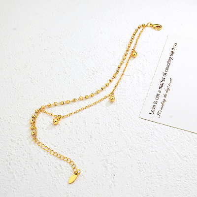 Vintage Beach Brass Round Ball Tassel Double Layer Chain Anklets for Women LK2381-1