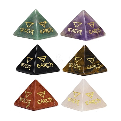 6Pcs Natural Obsidian & Red Jasper & Amethyst & Tiger Eye & Rose Quartz & Green Aventurine Orgonite Pyramid Display Decorations G-C186-06-1