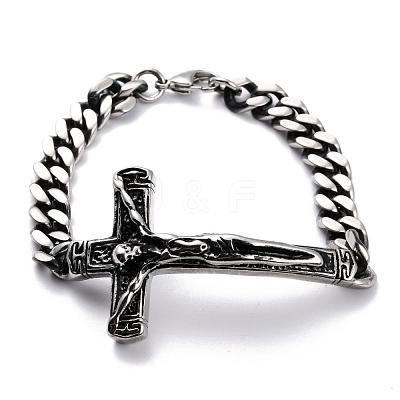 304 Stainless Steel Curb Chain Bracelets Link Bracelets BJEW-H524-04AS-1