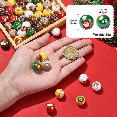 50Pcs Christmas Theme Printed Opaque Acrylic Beads OACR-CJ0002-20-1
