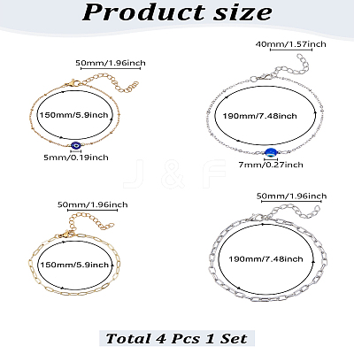 2Pcs 2 Style Brass Paperclip Chains & 304 Stainless Steel Satellite Chains Bracelets Set BJEW-LP0001-27-1