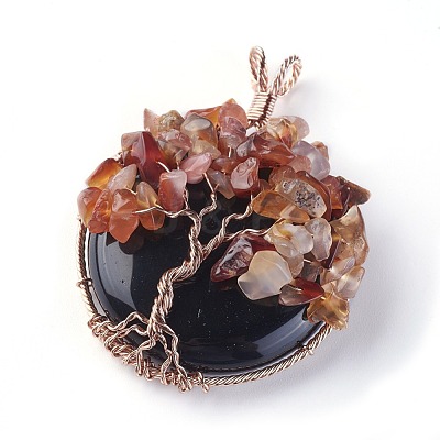Natural Obsidian & Carnelian Big Pendants G-G771-B02-1