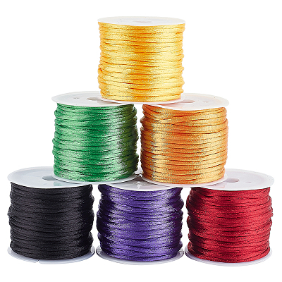 6 Rolls 6 Colors Nylon Satin Rattail Cords NWIR-PH0002-12-1