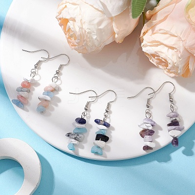 Natural Aquamarine & Pink Opal & White Jade & Sodalite & Amethyst & Purple Turquoise Dangle Earrings EJEW-JE06127-1