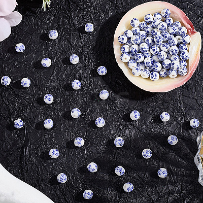 180Pcs Handmade Flower Printed Porcelain Ceramic Beads PORC-LT0001-08A-1