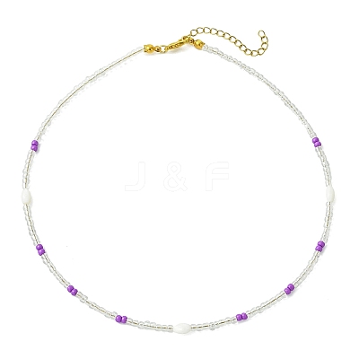 Rice Natural Shell and Round Glass Seed Beaded Necklaces for Women NJEW-MZ00153-1