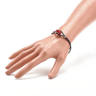 Lampwork Big Rondelle Link Bracelet with Cowhide Leather Cord for Women BJEW-JB07848-1