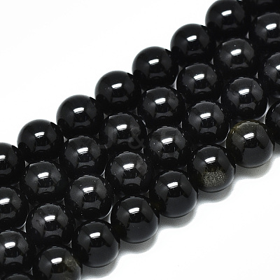 Natural Golden Sheen Obsidian Strands Beads G-R485-09-8mm-1