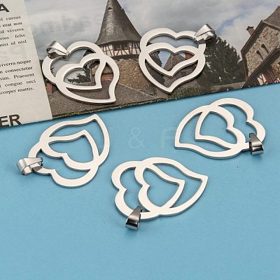 Tarnish Resistant Heart to Heart 201 Stainless Steel Pendants STAS-I032-122-1