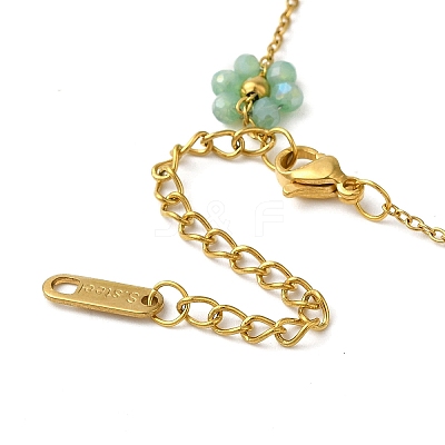 304 Stainless Steel & Glass Colorful Flower Link Chain Necklaces for Women NJEW-K383-05G-1