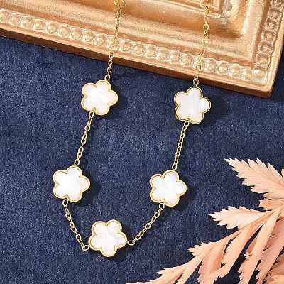 Flower Shell Link Chain Bracelets BJEW-K247-01G-06-1