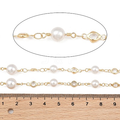 Rack Plating Brass & Round ABS Imitation Pearl & Glass Beaded Link Chains KK-CBA3816-01A-1