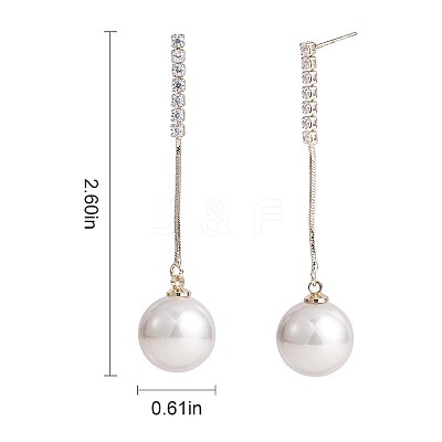 Clear Cubic Zirconia Tassel with Imitation Pearl Dangle Stud Earrings JE1050A-1