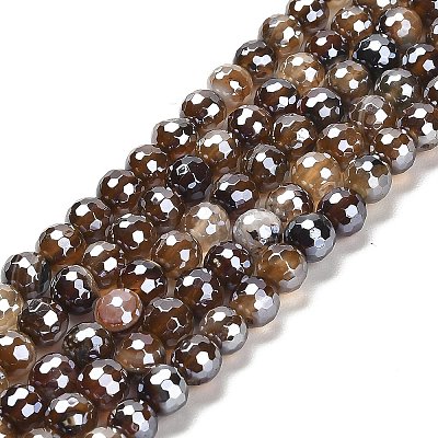 Electroplated Natural Agate Round Beads Strands G-L598-A01-01B-1