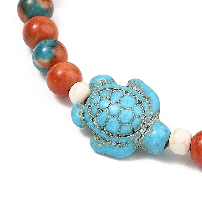 2Pcs Synthetic Ocean White Jade & Synthetic Turquoise Turtle Beads Stretch Bracelets for Women Men BJEW-JB13640-1