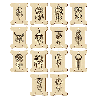 14Pcs 14 Style Plywood Thread Winding Boards WOOD-WH0060-02-1