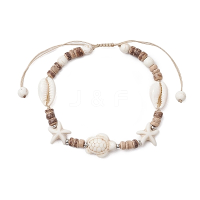 Summer Beach Starfish Turtle Adjustable Anklets AJEW-AN00634-02-1
