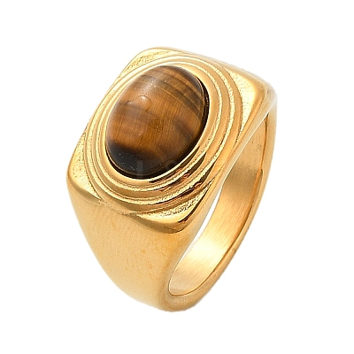 Oval Natural Tiger Eye Finger Rings RJEW-Q007-06G-1