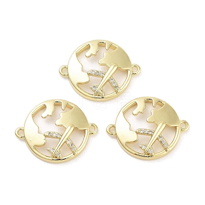 Rack Plating Brass Pave Clear Cubic Zirconia Plane with Map Connector Charms KK-Z064-43G-1