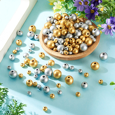 220Pcs Spray Painted Round Natural Schima Wood Beads WOOD-TA0003-03-1