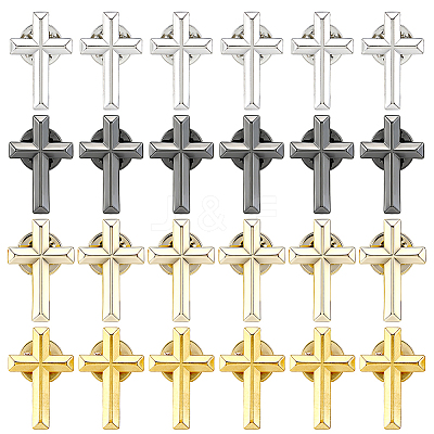 24Pcs 4 Colors Cross Alloy Lapel Pin Backs for Backpack Clothes JEWB-FH0002-99-1