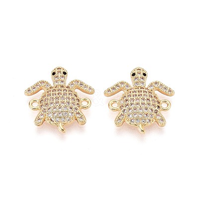 Brass Micro Pave Clear and Black Cubic Zirconia Turtle Links Connector Charms KK-T074-124G-1