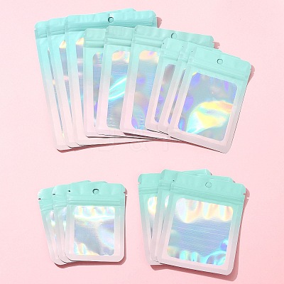 60Pcs 5 Styles Rectangle Glitter Holographic PVC Resealable Packaging Bags ABAG-FS0001-14B-1