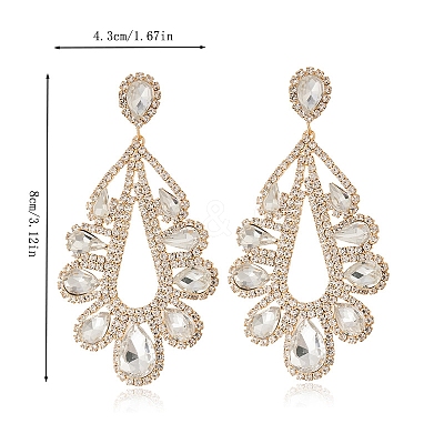 Teardrop Brass with Rhinestone Stud Dangle Earrings FS-WGBB975-03-1