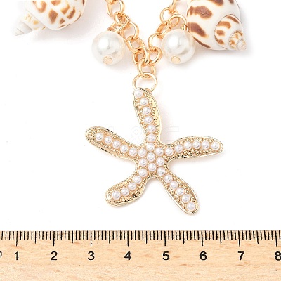 Summer Natural Shell & Plastic Pearl & Iron Starfish Alloy Double Layer Waist Belly Chains for Women AJEW-G067-02G-1