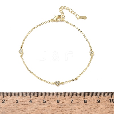 Brass Micro Pave Clear Cubic Zirconia Heart Link Chain Bracelets KK-CBA6980-23G-1