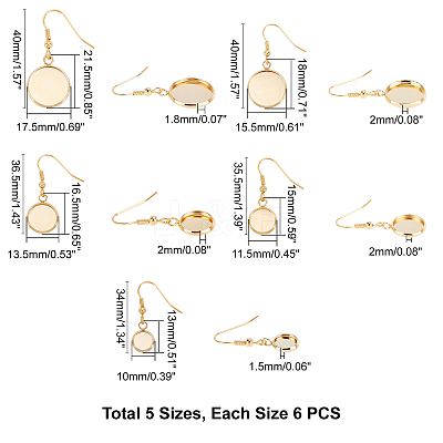 30Pcs 5 Style Flat Round Stainless Steel Dangle Earrings EJEW-UN0001-60-1