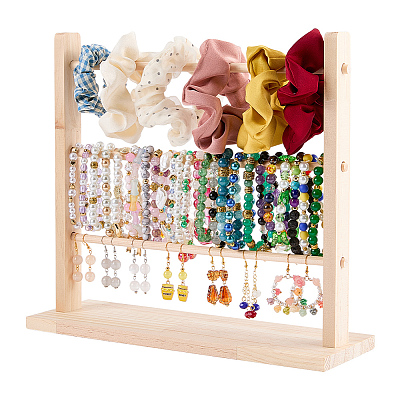 3-Tier Detachable Wooden Bracelet Organizer Display Tower Stands ODIS-WH0043-262B-1