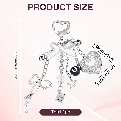 1Pc Heart with Bowknot Alloy Pendant Decorations KEYC-BM0001-22-1