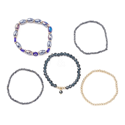 5Pcs 5 Style Glass & Lampwork Evil Eye Stretch Bracelets Set BJEW-JB09619-01-1