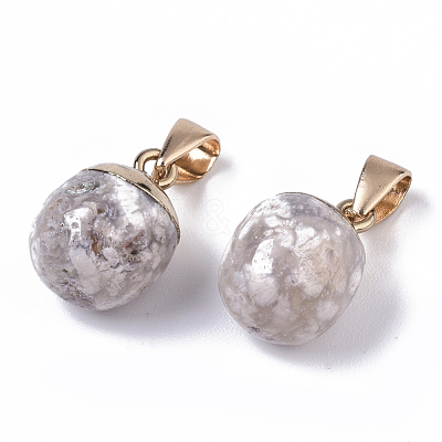 Top Golden Plated Natural Cherry Blossom Agate Pendants G-T131-03M-1