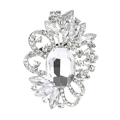 Flower with Oval Platinum Alloy Rhinestone Brooches for Backpack Clothes PW-WG4AA4A-08-1