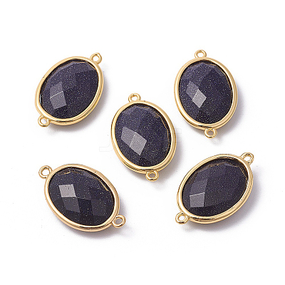 Golden Tone Brass Synthetic Blue Goldstone Links connectors LS-G-F339-A10-1