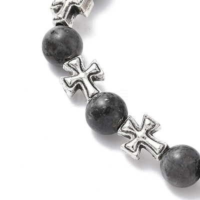 Natural Larvikite Round Beads Stretch Bracelets BJEW-JB12343-03-1